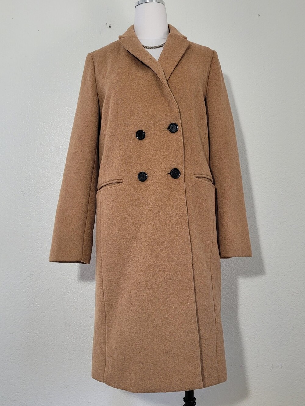 Forever 21 Tan Wool Blend Double Breasted Long Coat Size Medium